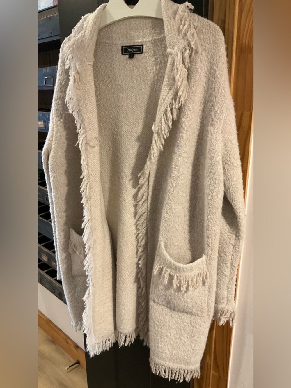 Soft Fringe Open-Front Cardigan Sweater in Cream